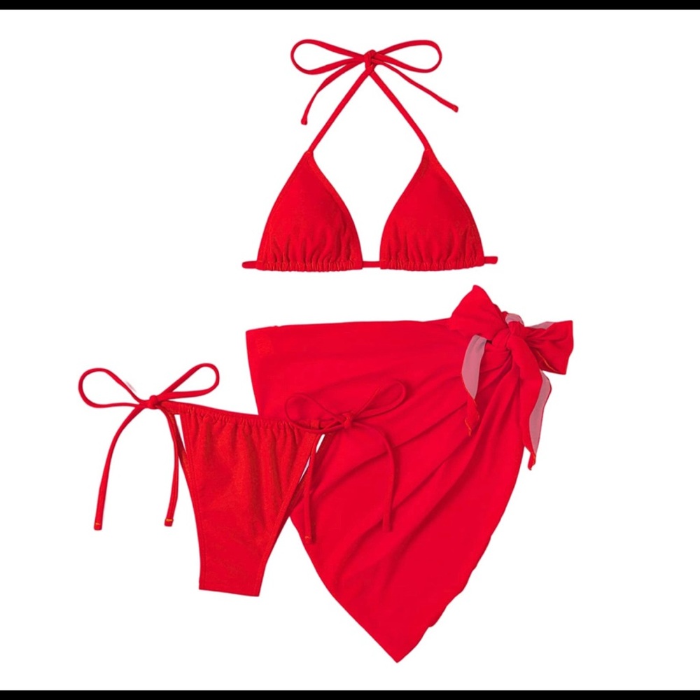 NWOT Wrap Triangle Bikini Bathing Suit w/ Mesh Beach Skirt 3 Piece Swimsuit set